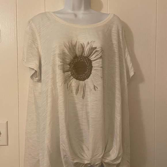 Maurices Tops - White sunflower shirt with tied waist (plus size)